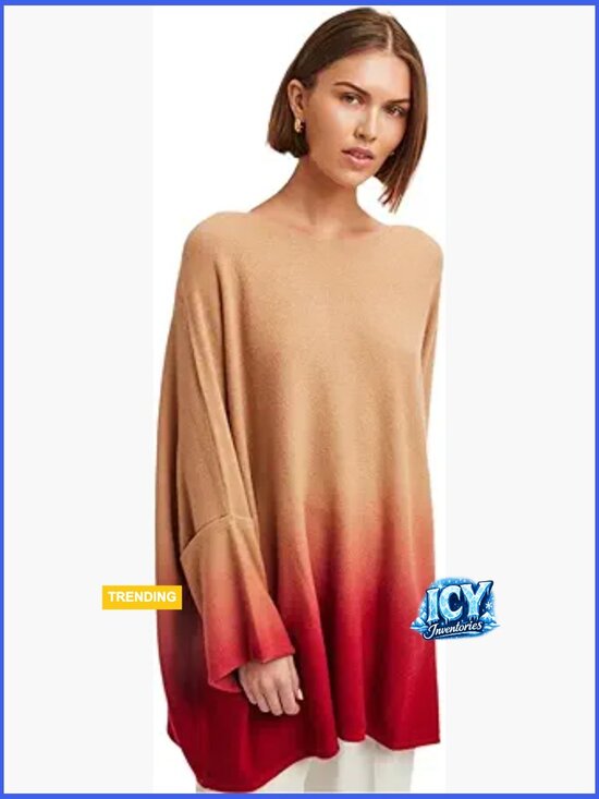Sweaters - Women's Ombre Poncho Sweater, Oversized Fit, Cashmere